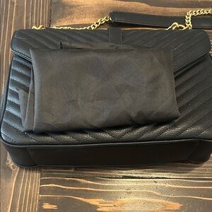 Inspired Black Chevron Shoulder Bag with Gold Chain.